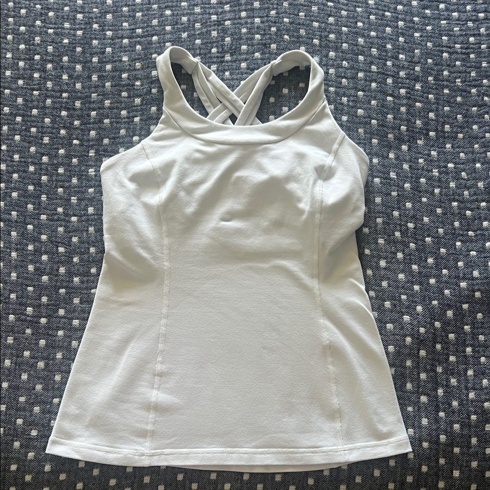 Lululemon Athletica White Cross-Back Tank Top